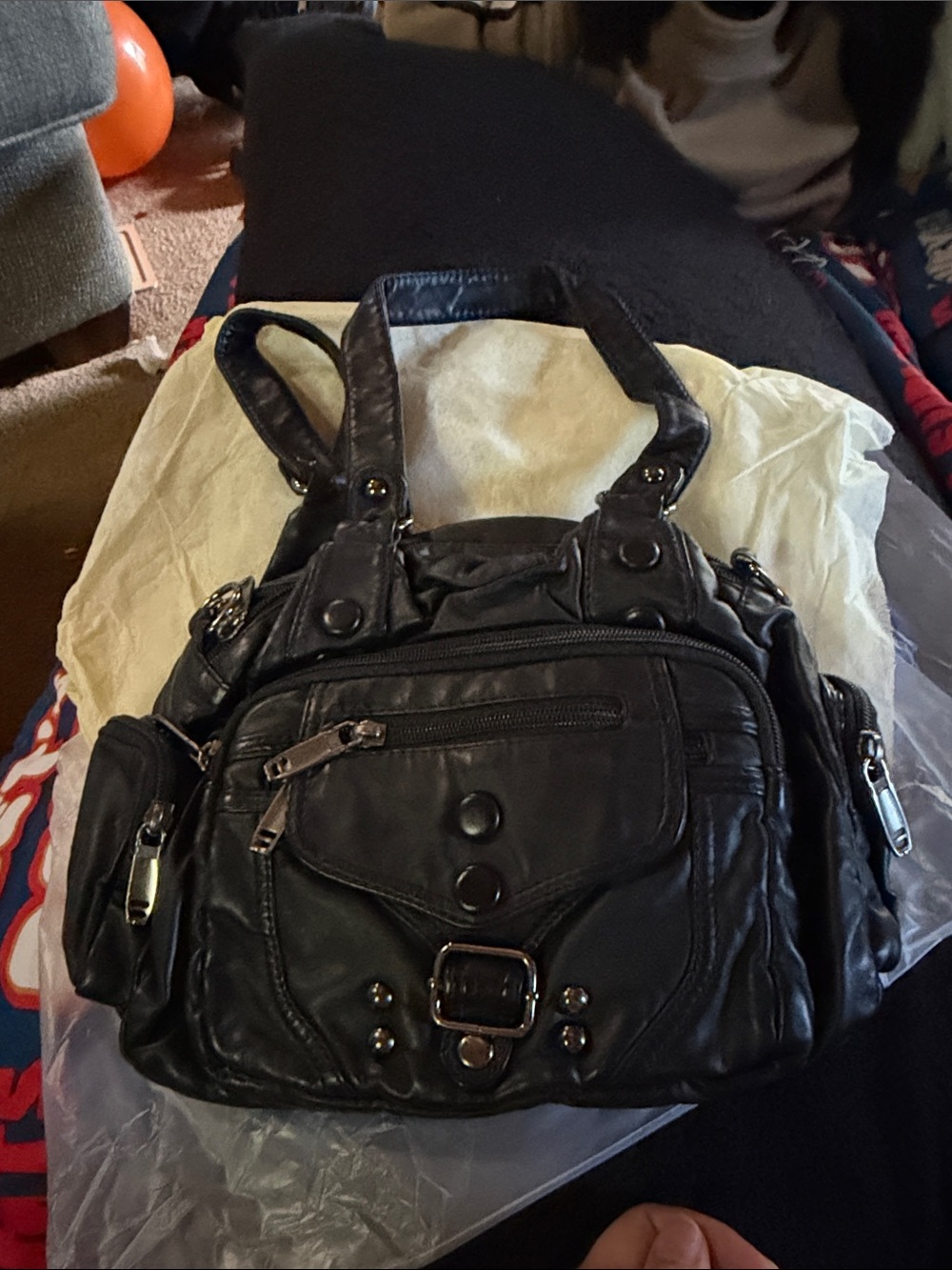 Black Leather-Style large crossbody or over shoulder purse